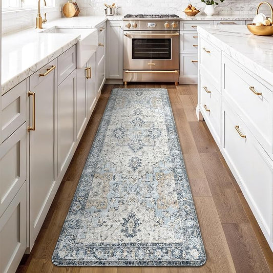 GENIMO Kitchen Mats for Floor, Washable Anti Fatigue Mat for Cushioned, 23.6"x71", Waterproof Kitchen Rugs, Non Slip Comfort Standing Mat Rug for Home, Sink, Laundry, Light Blue
