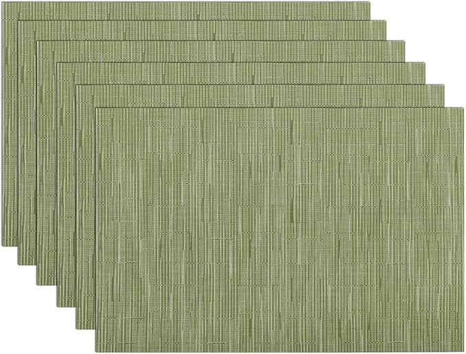 SHACOS Placemats Set of 6 Woven Vinyl Place Mats for Dining Table Wipe Clean Non Slip Christmas Table Mats (6, Olive Green)