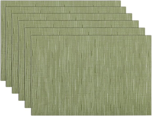 SHACOS Placemats Set of 6 Woven Vinyl Place Mats for Dining Table Wipe Clean Non Slip Christmas Table Mats (6, Olive Green)