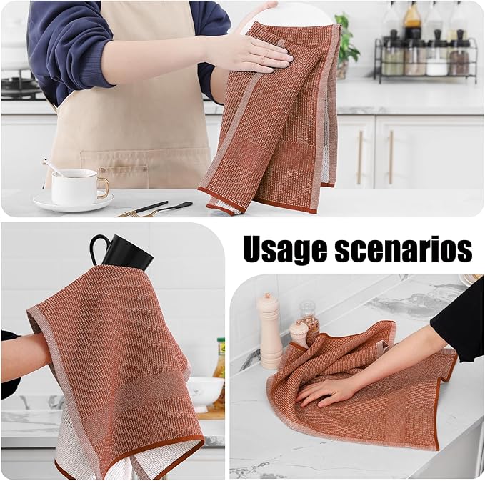 Homaxy Premium Kitchen Towels(18”x 28”, 12 Pack), Large Cotton Kitchen Hand Towels, Flat and Terry Dish Towels, 380 GSM Highly Absorbent Tea Towel Set with Hanging Loop, Rust