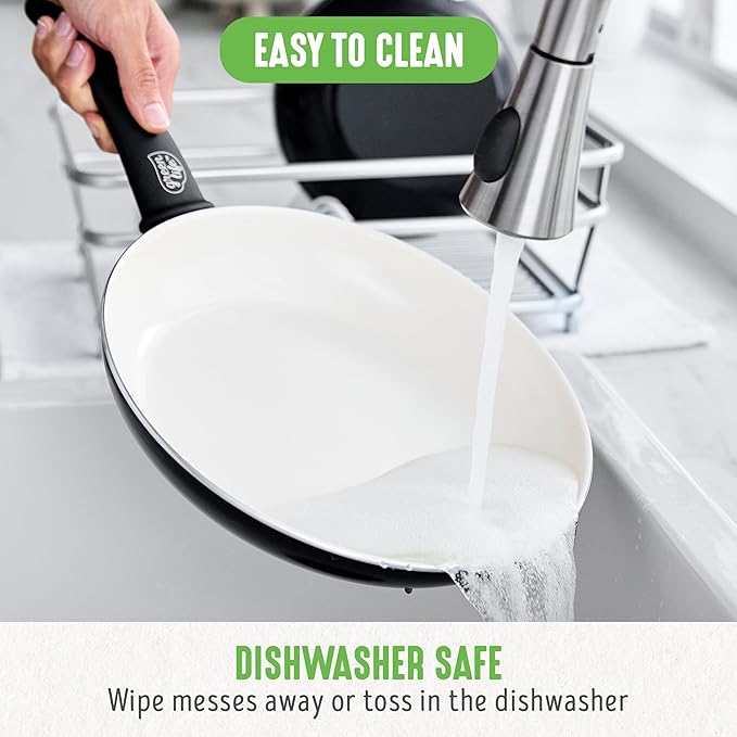 GreenLife 16 Piece Nonstick Cookware Set, Soft Grip Non-Toxic PFAS-Free Ceramic Pots & Pans, Dishwasher & Oven Safe, Frying, Sauce, Utensils, Glass Lids, Stay-Cool Handles, Wobble Free, Black & Cream