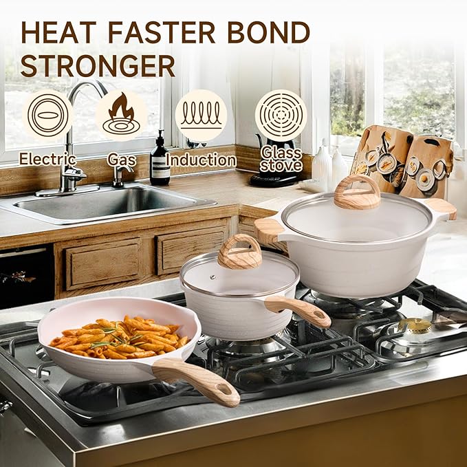 JEETEE 23pcs Pots and Pans Set Non Stick, White Cookware Sets for Kitchen, w/Frying Pans, Saucepans, Sauté & Griddle & Crepe Pan, Induction Cooking Pots (PFOA/PFAS/PFOS Free)