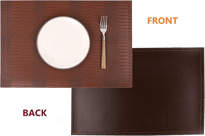Set of 8 Faux Leather Placemats, PU Table Mats, Waterproof, Stain Resistant, Heat Resistant, Non-Slip Easy to Clean for Kitchen Dining Table, Conference Table, Brown