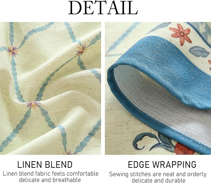 French Tablecloth for Rectangle Tables,Linen Table Cloth with Colorful Flowers and Leaves Pattern,Heavy Durable Soft Table Cover for Dining Kitchen Party Christmas,63"*94"