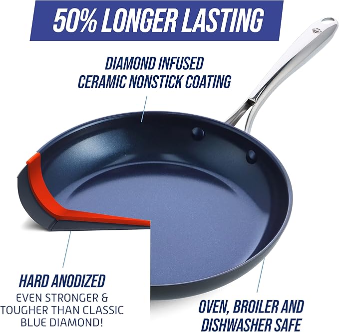 Blue Diamond Cookware Hard Anodized Ceramic Nonstick, 10" and 12" Frying Pan Skillet Set, PFAS-Free, Dishwasher Safe, Oven Safe, Grey