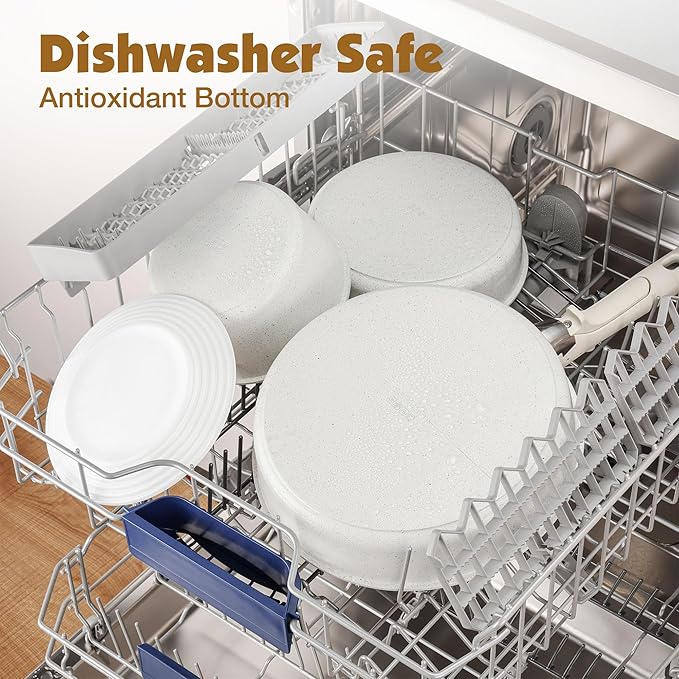 SENSARTE 13 Piece Pots and Pans Set, Nonstick Detachable Handle Cookware, Induction Kitchen Cookware Set with Removable Handle, Healthy Non Stick for RV, Dishwasher ＆ Oven Safe (White)