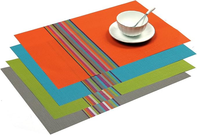 SHACOS Colorful Placemats Set of 8 Woven Vinyl Place Mats for Dining Table Coffee Table Heat Resistant Reversible Table Mat Wipe Clean (8, Multicolor)