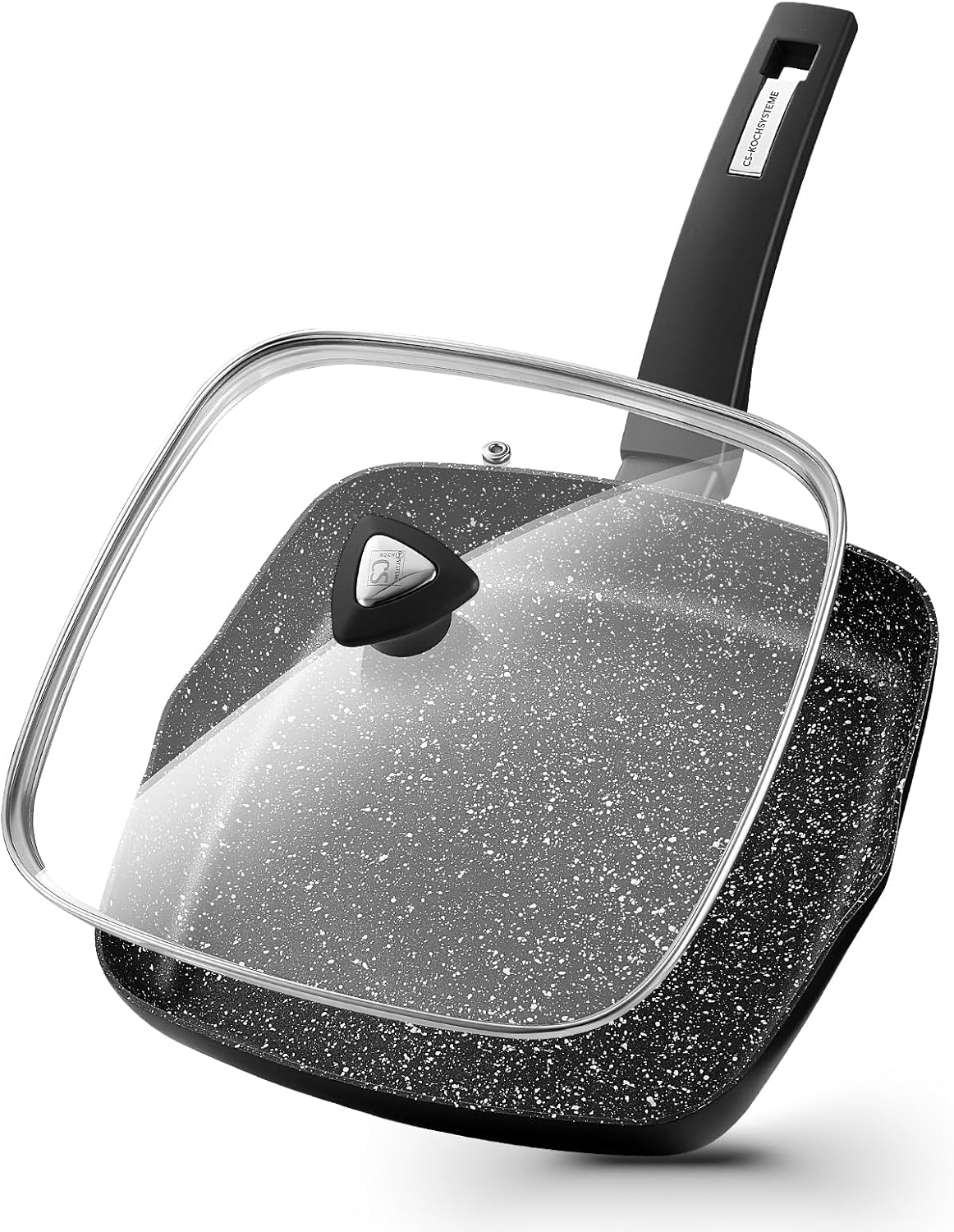 KOCH SYSTEME CS Nonstick Grill Pan 11 Inch, Marble Coating Square Grill Pan with Lid, Ultimate Nonstick Square Skillet with Bakelite Handle, Compatible with All Stovetops, Toxic-Free, 11 Inch