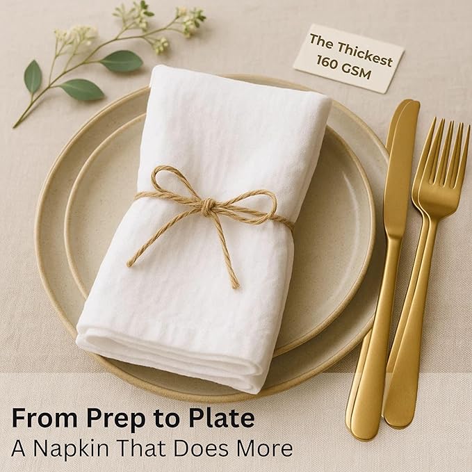 Flour Sack Towels 100% Cotton Dish Towel Reusable Baking Cloth for Bread Dough, Baguettes, Ciabatta, Machine Washable, Kitchen Towels for Cleaning – Set of 12 (18"x18") - White