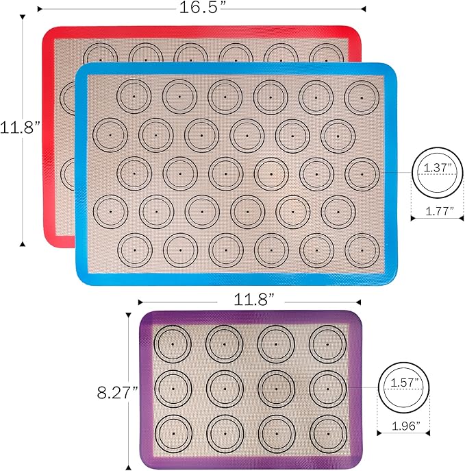 STATINT Silicone baking Mat, Non-Stick Food Safe Set of 2 Half Sheet Reusable Heat Resistant Liner +1 Quarter Reusable Baking Mat for Macarons, Cookies, Pastries, Bread, Meat