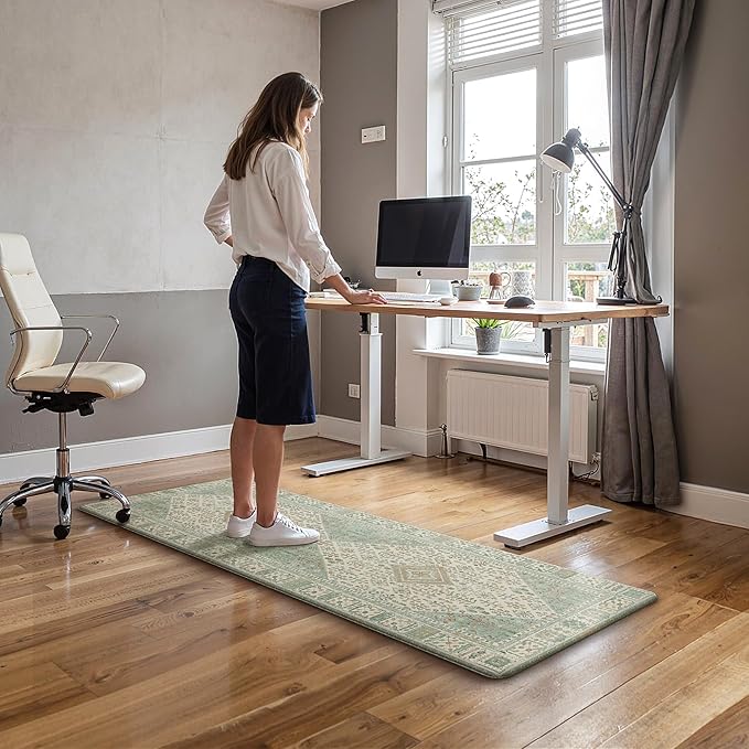 GENIMO Kitchen Mats for Floor, Washable Anti Fatigue Mat for Cushioned, 17.3"x59", Waterproof Kitchen Rugs, Non Slip Foam Comfort Standing Mat Rug for Home, Runner, Sink, Laundry, Green