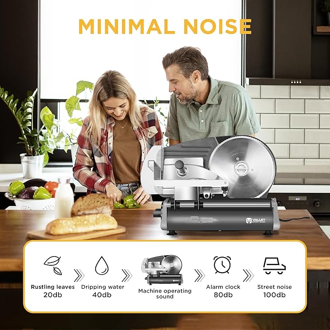 Meat Slicer, Electric Deli Meat Slicer with 8.7" Stainless Steel Blade, Adjustable Thickness Slicer for Home Use, Easy to Clean, Cuts Meat, Bread, Cheese, Black