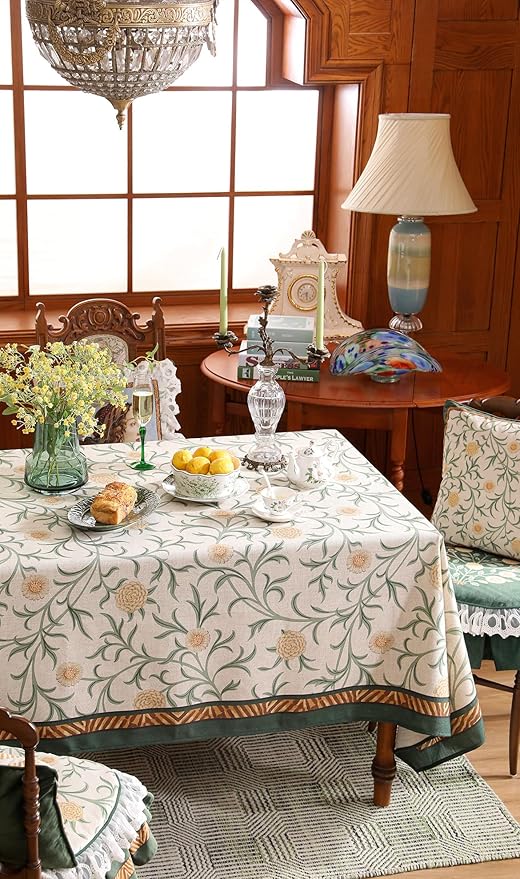 patdrea Designer French Linen Table Cloth for Rectangle Table,Vintage Fall Decorative Tablecloth,Floral Cover for Kitchen Dining Christmas,Tea Party,Thanksgiving,55"x87"-Littledaisy