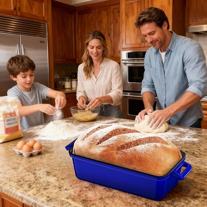 9x5 Enameled Cast Iron Loaf Pan with Lid – Bread Pan for Sourdough, Cake, Meatloaf, Even Heat, Nonstick, Easy to Clean, 2 Piece Set