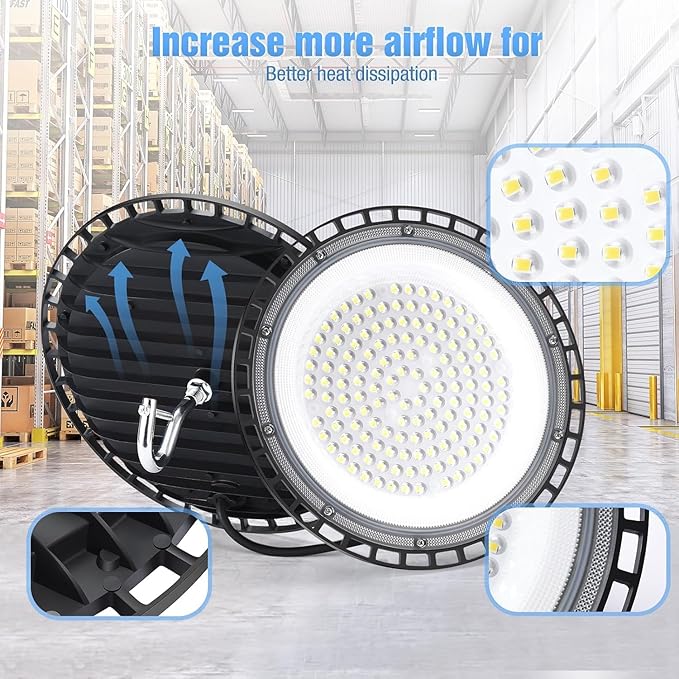 12 Pack 150W UFO LED High Bay Lights,IP66 Waterproof,120VAC,21000LM 5000K Daylight, 660W MH/HPS with Plug Commercial Bay Lighting for Barn,Gym,Factory,Warehouse,Shop,Workshop,Gym,Garage