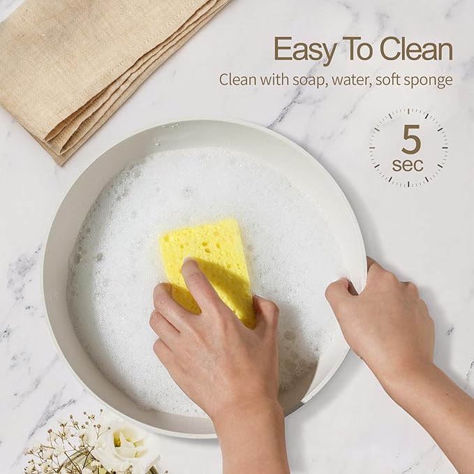 21PCS Nonstick Ceramic Pots and Pans, Ceramic Cookware with Detachable Handle, RV Kitchen Cookware Set, Cookware Set with Removable Handles, Oven Safe, Stackable Storage