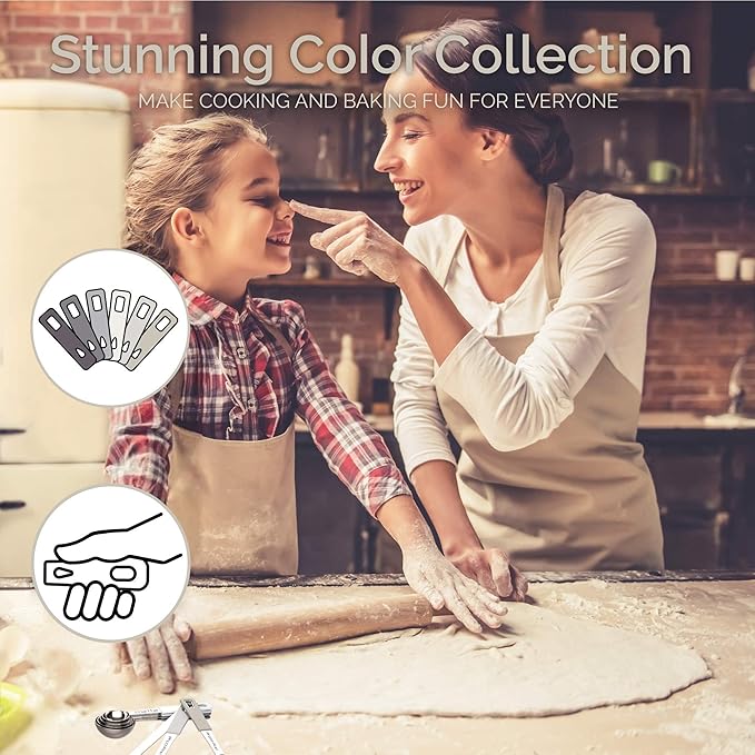 22-Piece Stainless Steel Measuring Cups and Spoons Set, Tad Dash Pinch Smidgen Drop Mini Measuring Spoons, Measuring Stick Leveler, Measurement Conversion Chart Fridge Magnet, (Charcoal)