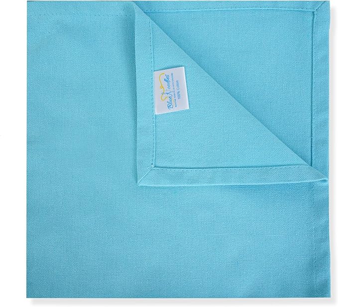 Blue Needles Solid Cloth Napkins Set of 12 Aqua Blue 100% Cotton Dinner Napkins 18x18 inches - Soft, Reusable, Absorbent & Washable Fall Thanksgiving Linen, Ideal for Events, Parties & Everyday Use