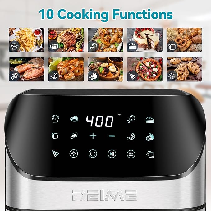 DEIME Air Fryer 6.5 QT Oilless Oven Large AirFryer Healthy Cooker with 10 1-Touch Preset, Visible Cooking Window, Non-Stick Basket & Dishwasher Safe