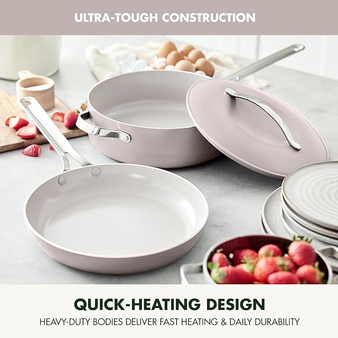 GreenPan Nova 10” Frying Pan Skillet and 4.37QT Sauté Pan with Lid, Oprah’s Favorite Things 2024, PFAS-Free Ceramic Nonstick, Induction Suitable, Sear, Fry, Broil, Dishwasher & Oven Safe, Clay