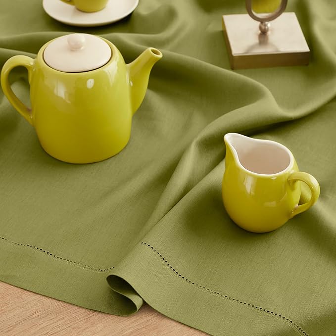 Solino Home Linen Placemats Set of 4 - Classic Hemstitch Avocado Green Placemats 14 x 19 Inch - 100% Pure Linen Table Mats for Fall, Autumn, Thanksgiving, Winter