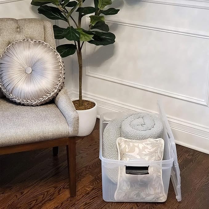 HOMZ 2-Pack Latching Lid, Large Clear Plastic Storage Bins with Lids, 66 Quart, Gray Latch - Stackable Container Boxes for Home, Bathroom, and Office Organization