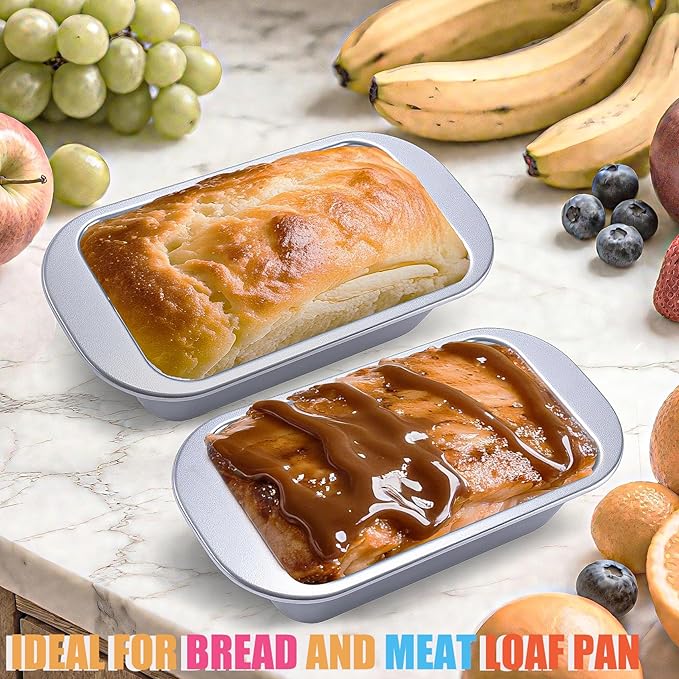 9x5 Meatloaf Pan with Drain Tray, 2-SET Nonstick Baking Loaf Pan for Roasting Meat, Bread, Turkey Meatloaf, Oven-Safe Healthy Baking Pan for Meatloaf, Banana Bread, Sandwich(Silver)
