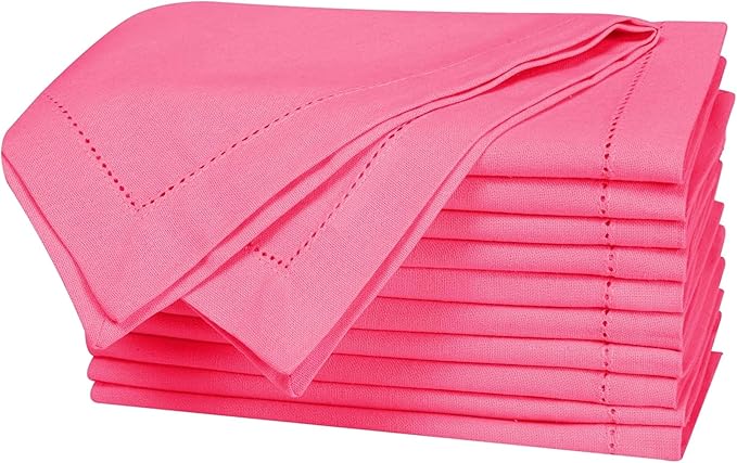 Bedding Craft 100% Cotton Cloth Dinner Napkins Set of 12 – 18x18 Baby Pink Hemstitched – Soft Durable Machine Washable Fabric Napkins for Weddings, Parties & Holidays
