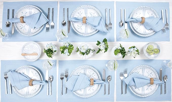 Solino Home Sky Blue Linen Napkins Set of 4-100% Pure Linen Hemstitch Dinner Napkins 20 x 20 Inch for Holiday, Christmas - Classic Hemstitch