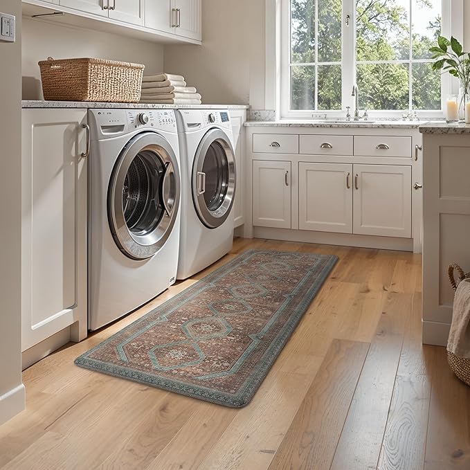 GENIMO Kitchen Mats for Floor 2PCs, Washable Anti Fatigue Mat for Cushioned, 17.3"x47"+17.3"x30", Waterproof Kitchen Rugs, Non Slip Comfort Standing Mat Rug for Home, Sink, Laundry, Mix Red