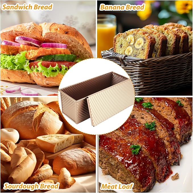 Pullman Loaf Pan with Lid 13x4 Bread Pans for Homemade Bread Sandwich Bread Loaf Pan Banana Bread Pan Nonstick Sourdough Bread Baking Pan Metal Bread Pan Extra Large Loaf Pans Tin for Meatloaf