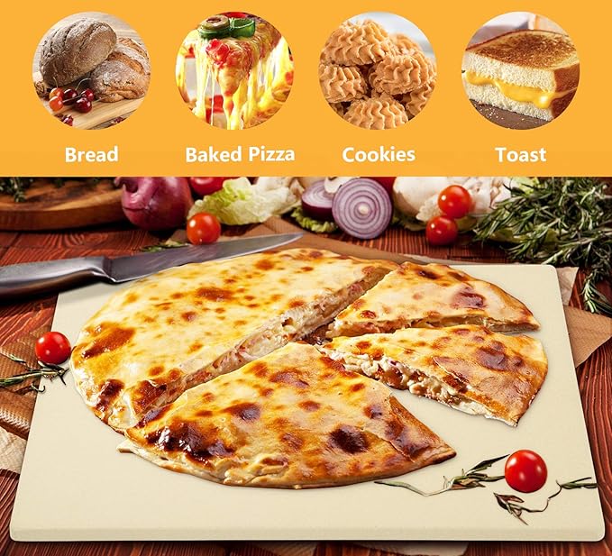 GasSaf 12" x 12" Square Pizza Stone for Oven and Grill Cordierite Bread Baking Stone Cooking Stones for Baking Crisp Crust Pizza, Bread