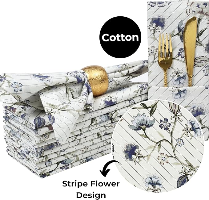 Bedding Craft Cotton Cloth Dinner Napkins Set of 12 – 18x18 Multicolor Lace Print with 1" Fold – Machine Washable Fabric Napkins for Table Décor, Weddings & Special Events