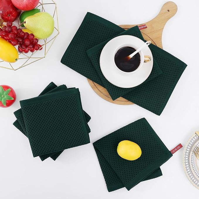 Homaxy 100% Cotton Waffle Weave Kitchen Dish Towels, Ultra Soft Absorbent Quick Drying Cleaning Towel, 13 x 28 Inches, 6-Pack, Blackish Green