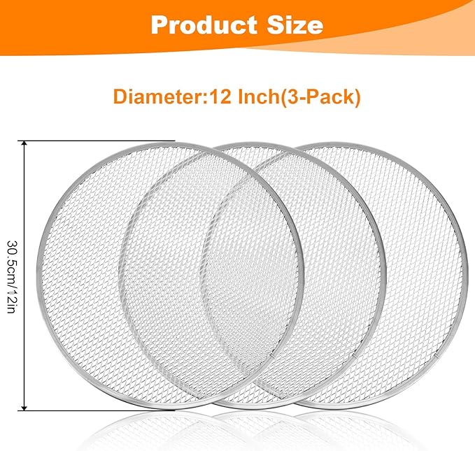 3 Pcs Pizza Screen 12 inch, Aluminum Alloy Mesh Pizza Pan with Holes, Food-Grade Screen for Oven Home Kitchen BBQ Baking Seamless Nonstick Round Baking Tray for Oven