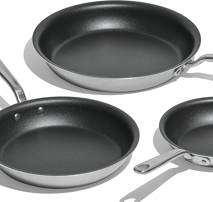 Made In Cookware - ProCoat Non Stick 3 Piece Frying Pan Set (Includes 8",10",12") - 5 Ply Stainless Clad - Professional Cookware - Crafted in USA - Induction Compatible - (Graphite)