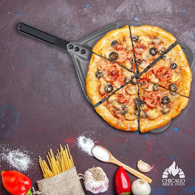 Perforated Pizza Peel - 12"x15" Anodized Aluminum Pizza Steel, 11" Handle, 26" Overall Length - Ideal Pizza Turning Peel for Pizza Oven, Brick Oven, Baking Bread