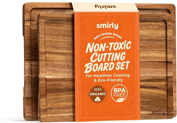 SMIRLY Bamboo Cutting Board Set, Chopping Board and Wooden Cutting Boards for Kitchen, Small Wood Cutting Board and butcher block (Acacia Wood, 2 Pack)