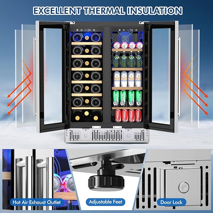 Antarctic Star 24-inch Wine & Beverage Refrigerator with LED Light & Door Lock, Dual-Zone Glass Doors, Smart Touch Panel, 21 Bottles & 88 Cans, Built-in/Freestanding for Home/Offices/Kitchen