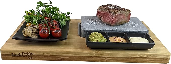 Black Rock Grill Cooking Stone for Steak, Lava Stone Grill, Hot Steak on a Ston Cooking Set