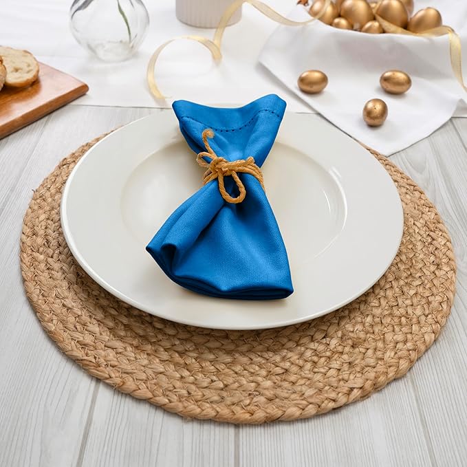Blue Needles Set of 12 Hemstitch Linen Napkins 100% Cotton Royal Blue Cloth Dinner Napkins 18x18 inches, Soft, Reusable, Absorbent, Washable, Ideal for Fall Thanksgiving Events, Parties & Everyday Use