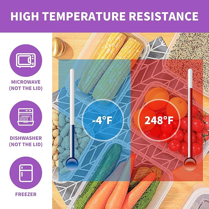 KIGI 6 PACK 35OZ Plastic Food Storage Containers with Lids Airtight Square Meal Prep Containers,Microwave,Freeze,Dishwasher Safe