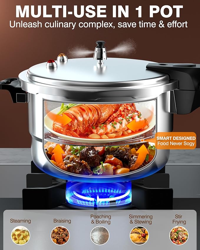 WantJoin 11Qt Aluminum Pressure Cooker w/Release Valve & Multiple Protective Devices,Pressure Canner Compatible with Gas & Induction Cooker,Canner Rack Included