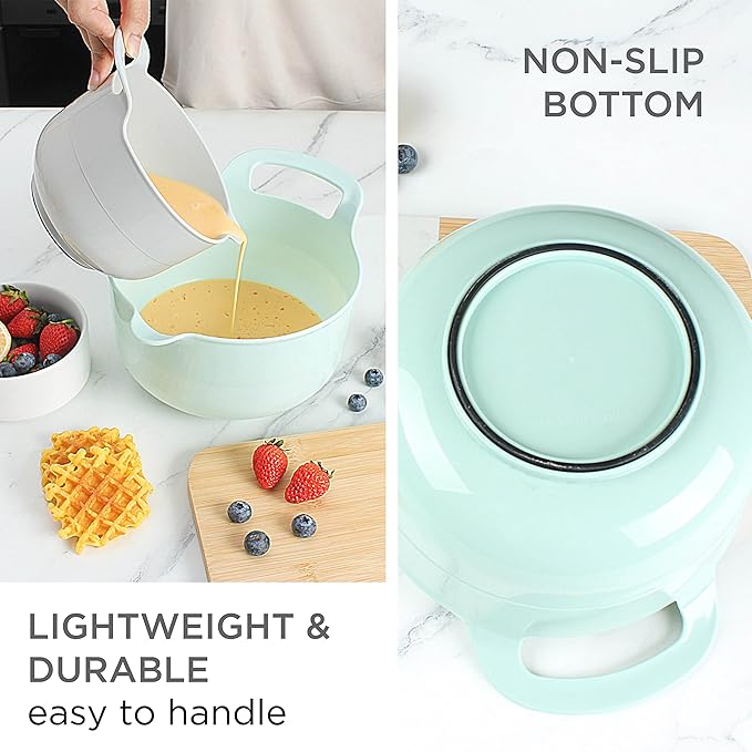 COOK WITH COLOR Nesting Plastic Mixing Bowl Set with Pour Spouts and Handles, Mint, Black and White, 4 Piece