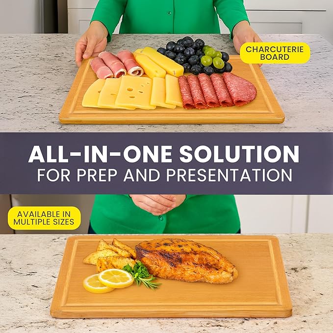 Extra Large Bamboo Cutting Board Featuring 18 Inch Wood Cutting Boards for Kitchen with Glue-Free Surface™ – Non-Toxic Wooden Chopping Boards, FSC-Certified, Durable Carving Boards - Rectangle