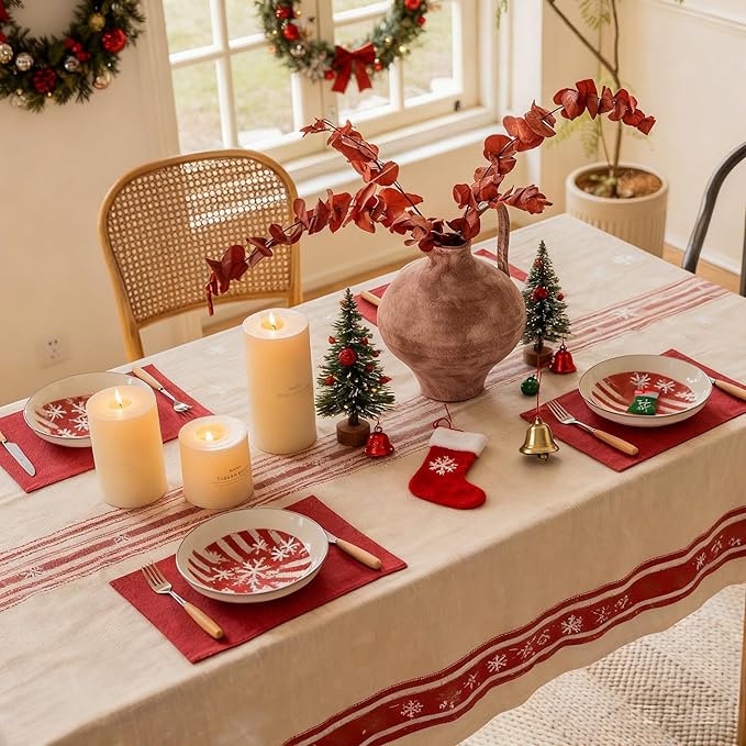 Home Brilliant Placemats Set of 6 Red Place Mats Decoration Heat Resistant Dining Table Place Mats Machine Washable Christmas Kitchen Table Mats, 13x19 inch, Burgundy