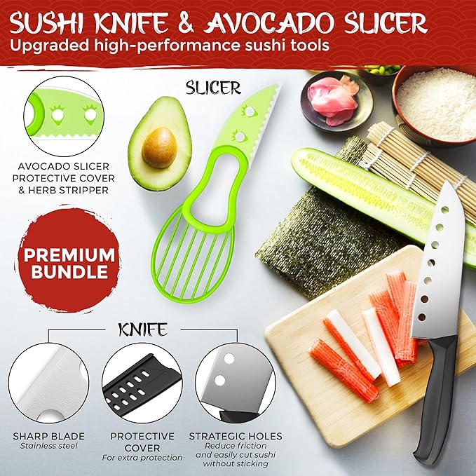 DIY Sushi Making Kit for Beginners – Transparent Sushi Bazooka – Food Grade Safe– Traditional Bamboo Sushi Rolling Mats – 23 Piece All You Need Sushi Making Kit