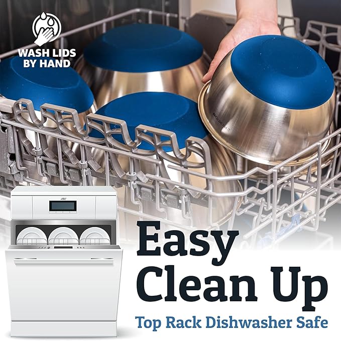 Priority Chef Stainless Steel Mixing Bowls with Lids Set, 3 Grater Attachments, Airtight Lids, Non-Slip Silicone Base Mixing Bowl Set, Large Prep Metal Mixing Bowls for Kitchen, Blue