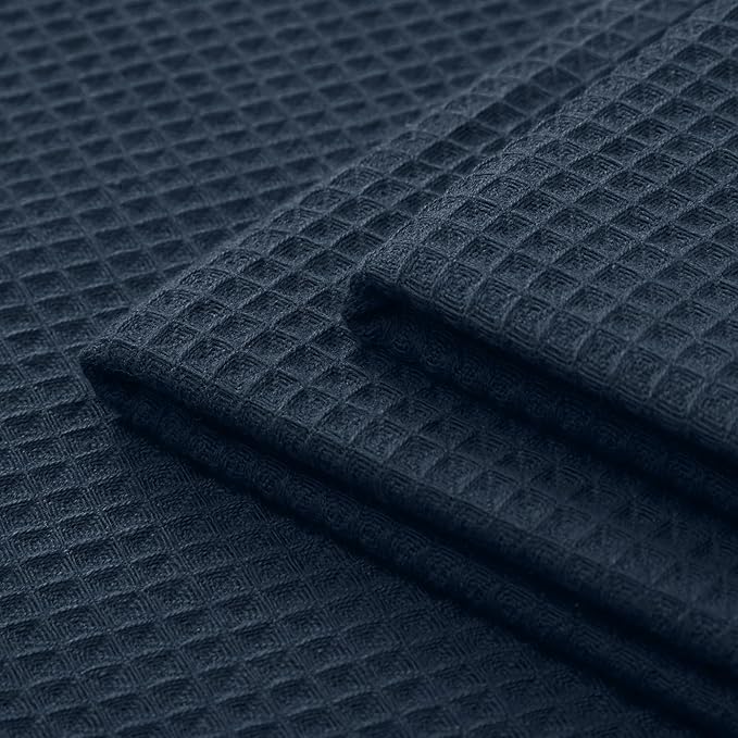 Encasa XO Kitchen Dish Towels Set | Navy Blue | Waffle Weave and Flat Hand Tea Towel | 28"x18" | Quick Drying Reusable Cotton Washcloths | Multipurpose Lightweight Dishcloths Set of 4