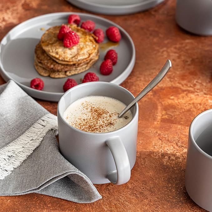 over&back Stackable Stoneware Coffee Mugs - 4-Piece Mug Set - Enjoy the Perfect Cup of Coffee, Tea, Latte, and More - Semi-Matte Charcoal - 14oz